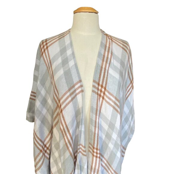 Three Dots Cashmere Wool Blend Plaid Shawl Wrap Parisian Old Money Cottage-OS - Picture 2 of 13